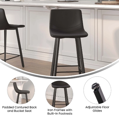 Flash Furniture Caleb Modern Armless 24 Inch Counter Height Stools Commercial Grade With Footrests And Matte Metal Frames, Set Of 2 - Image 5