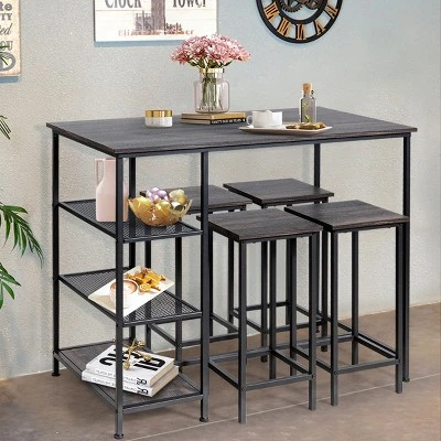 Costway 5 Piece Counter Dining Table Set Bar Pub Table Set Metal Frame Black - Image 4