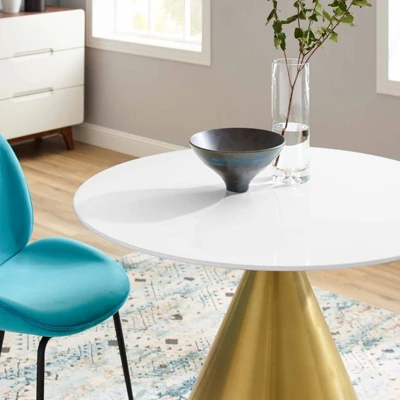 40" Tupelo Round Wood Dining Table Gold White - Modway - Image 3