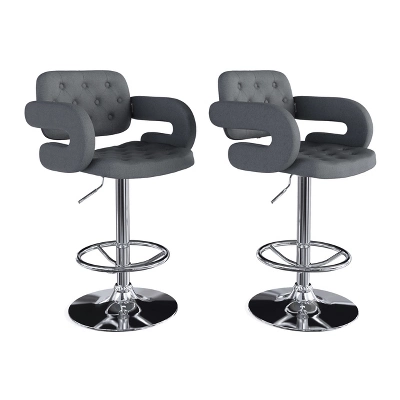 Set Of 2 Adjustable Tufted Fabric Barstool With Armrests - CorLiving - Image 9