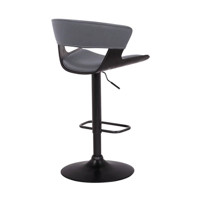 Karine Adjustable Swivel Faux Leather Metal Barstool Gray/Black - Armen Living - Image 3