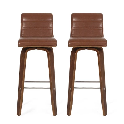 2pc Hargis Mid Century Modern Channel Stitch Bentwood Swivel Counter Height Barstools - Christopher Knight Home - Image 10