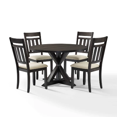 Hayden 5pc Round Dining Set Table With 4 Slat Back Chairs Slate - Crosley - Image 5