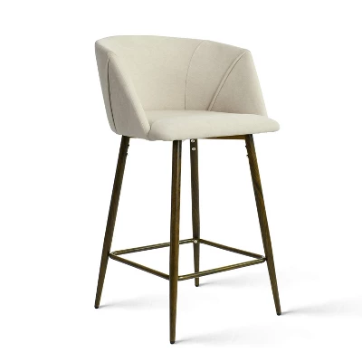 26" Chole Armrest Upholstered Counter Height Stool With Walnut Legs (Set Of 2)-Maison Boucle - Image 3