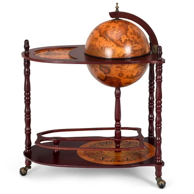 Costway Wood Globe Wine Bar Stand 34'' H 16th Century Italian Rack Liquor Bottle Shelf - Image 7