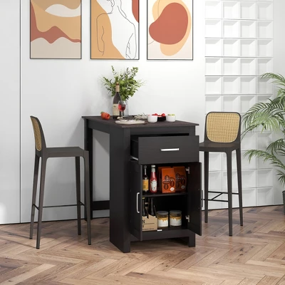 Costway Bar Table 35.5'' Counter Height Dining Table With Storage Cabinet & Drawer Black/Grey - Image 3