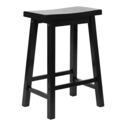 PJ Wood Classic Saddle-Seat 24'' Tall Kitchen Counter Stool For Homes, Dining Spaces, And Bars With Backless Seat, 4 Square Legs, Black (2 Pack)
