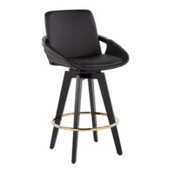 Set Of 2 Cosmo PU Leather/Metal/Wood Counter Height Barstools Black/Gold - LumiSource
