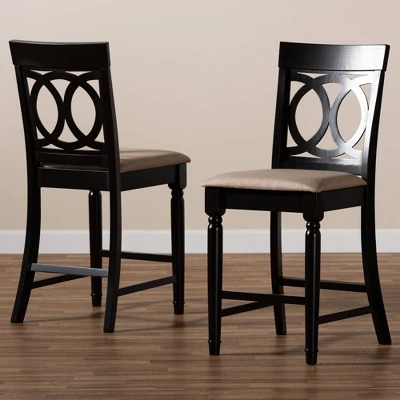 Set Of 2 Verina Upholstered Wood Counter Height Barstools Sand/Espresso - Baxton Studio - Image 2