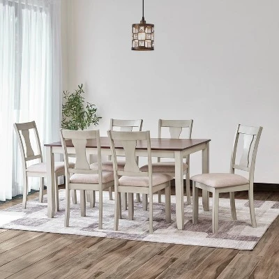 7pc Ellsworth Wood Dining Set Medium Brown - Vifah - Image 7
