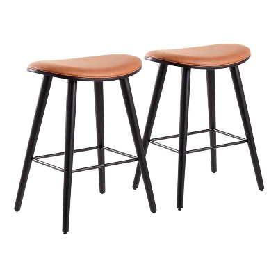 Set Of 2 26" Saddle Counter Height Barstools With Faux Leather - LumiSource - Image 11
