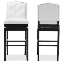 Set Of 2 Ginaro Faux Leather Button Tufted Upholstered Swivel Barstools White - Baxton Studio