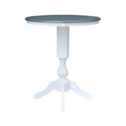 36" Kent Round Top Bar Height Pedestal Dining Table With 12" Leaf White/Heather Gray - International Concepts