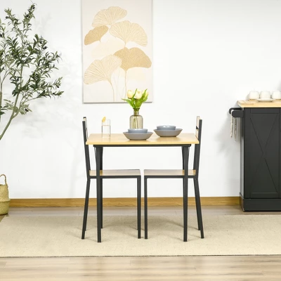 HOMCOM Industrial 3-Piece Dining Table Set, Square Kitchen Table With 2 Chairs For Dorms, Apartments, Studios, Bamboo Wood Grain - Image 4