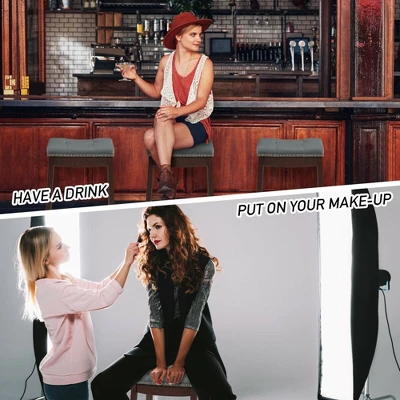 Costway Set Of 2 Nailhead Saddle Bar Stools 24'' Counter Stools Brown/White With Grey Cushion - Image 5