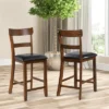 Costway Set Of 2 Barstools Counter Height Chairs W/Leather Seat & Rubber Wood Legs