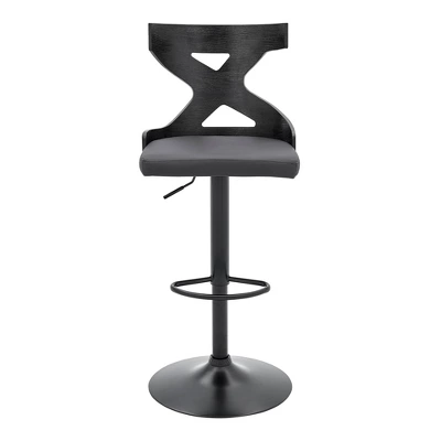 Etienne Adjustable Barstool With Faux Leather With Metal Finish Black/Gray - Armen Living - Image 4