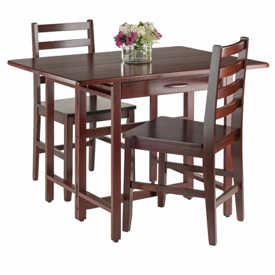 3pc Taylor Drop Leaf Dining Set With Ladder Back Chairs Walnut - Winsome