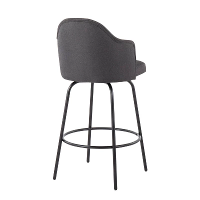 Set Of 2 Ahoy Metal/Polyester Counter Height Barstools Black/Charcoal - LumiSource - Image 3