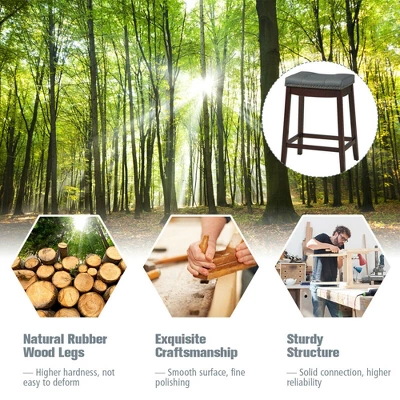 Costway Set Of 2 Nailhead Saddle Bar Stools 24'' Counter Stools Brown/White With Grey Cushion - Image 7