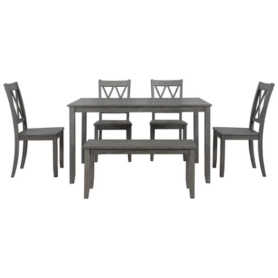 6-Piece Farmhouse Rustic Wooden Dining Table Set With 4 Cross Back Chairs And Bench - ModernLuxe - Image 6