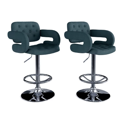 Set Of 2 Adjustable Tufted Fabric Barstool With Armrests - CorLiving - Image 10