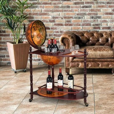 Costway Wood Globe Wine Bar Stand 34'' H 16th Century Italian Rack Liquor Bottle Shelf - Image 2