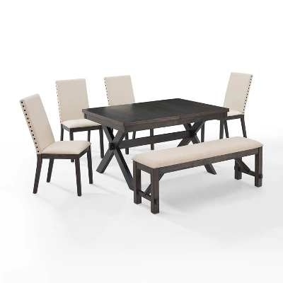 6pc Hayden Extendable Dining Set With Bench And 4 Upholstered Chairs Slate - Crosley - Image 7