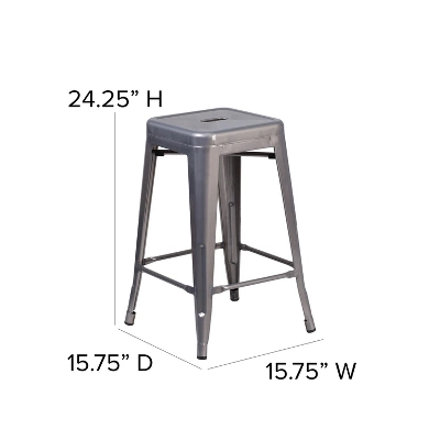 Flash Furniture 24'' High Backless Clear Coated Metal Indoor Counter Height Stool With Square Seat - Image 3