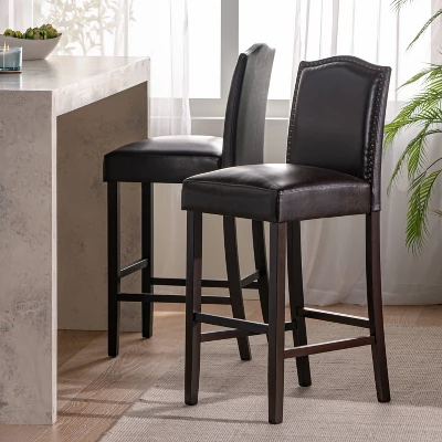 Set Of 2 Darren Contemporary Upholstered Barstools With Nailhead Trim - Christopher Knight Home
