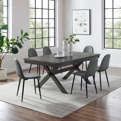 7pc Hayden Extendable Dining Set With Weston Chairs Distressed Gray/Slate - Crosley