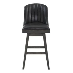 30" Journey Faux Leather Wood Swivel Barstool Gray Onyx - Armen Living