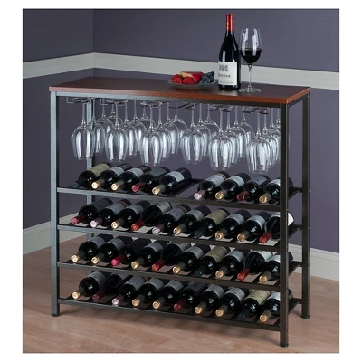 Michelle Wine Rack With Glass Hanger Metal/Antique Bronze/Teak - Winsome - Image 2