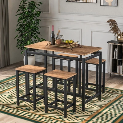 Modernluxe 5-Piece Kitchen Counter Height Table Set With 4 Chairs-Industrial - Image 8