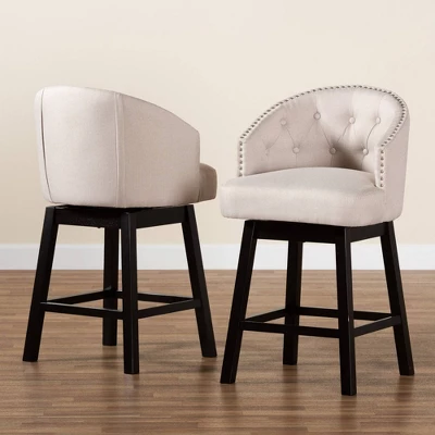 2pc Theron Fabric And Wood Swivel Counter Stool Set - Baxton Studio - Image 7