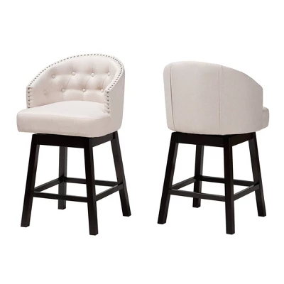 2pc Theron Fabric And Wood Swivel Counter Stool Set - Baxton Studio
