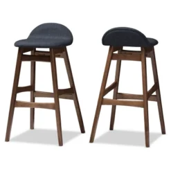 2pc 30" Fabric Upholstered Wood Finishing Barstool Dark Blue - Baxton Studio