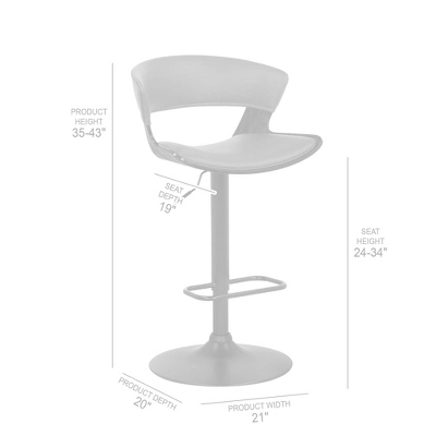 Karine Adjustable Swivel Faux Leather Metal Barstool Gray/Black - Armen Living - Image 9