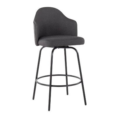 Set Of 2 Ahoy Metal/Polyester Counter Height Barstools Black/Charcoal - LumiSource