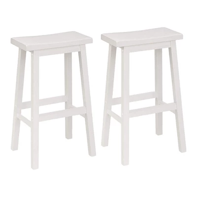 PJ Wood Classic Saddle Seat 29'' Kitchen Bar Counter Stool With Backless Seat & 4 Square Legs, For Homes, Dining Spaces, And Bars, White (8 Pack)