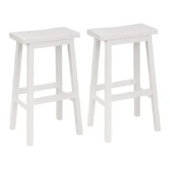 PJ Wood Classic Saddle Seat 29'' Kitchen Bar Counter Stool With Backless Seat & 4 Square Legs, For Homes, Dining Spaces, And Bars, White (4 Pack)