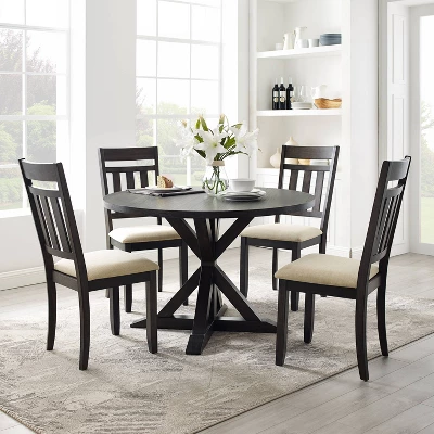 Hayden 5pc Round Dining Set Table With 4 Slat Back Chairs Slate - Crosley