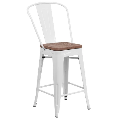 Emma And Oliver 24"H Metal Counter Height Stool With Back And Square Wood Seat - Image 7