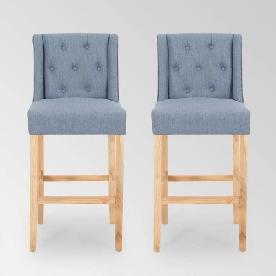 Set Of 2 Lansglen Button Tufted Wingback Barstools - Christopher Knight Home - Image 8