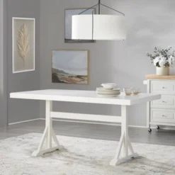 Miller Rectangular Trestle Base Dining Table White - Lifestorey