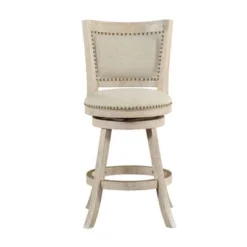 Curved Back Wooden Swivel Counter Stool With Nailhead Trim Gray - Benzara