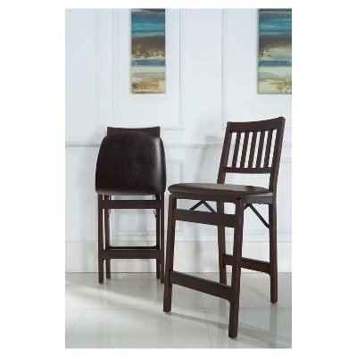 Set Of 2 Folding Counter Height Barstools With Bonded Leather Espresso - Stakmore - Image 2