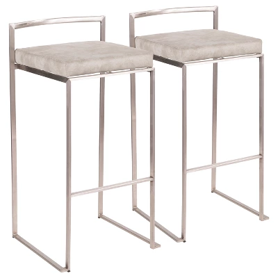 Set Of 2 30" Fuji Contemporary Stackable Barstools Stainless Steel - Lumisource - Image 9