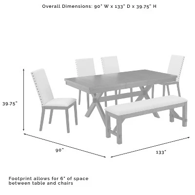 6pc Hayden Extendable Dining Set With Bench And 4 Upholstered Chairs Slate - Crosley - Image 9