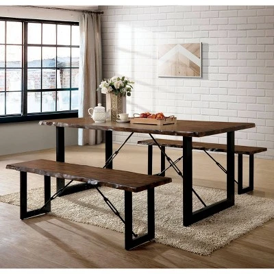 3pc Iohomes Kopec Industrial Style Dining Table Set Walnut - HOMES: Inside + Out